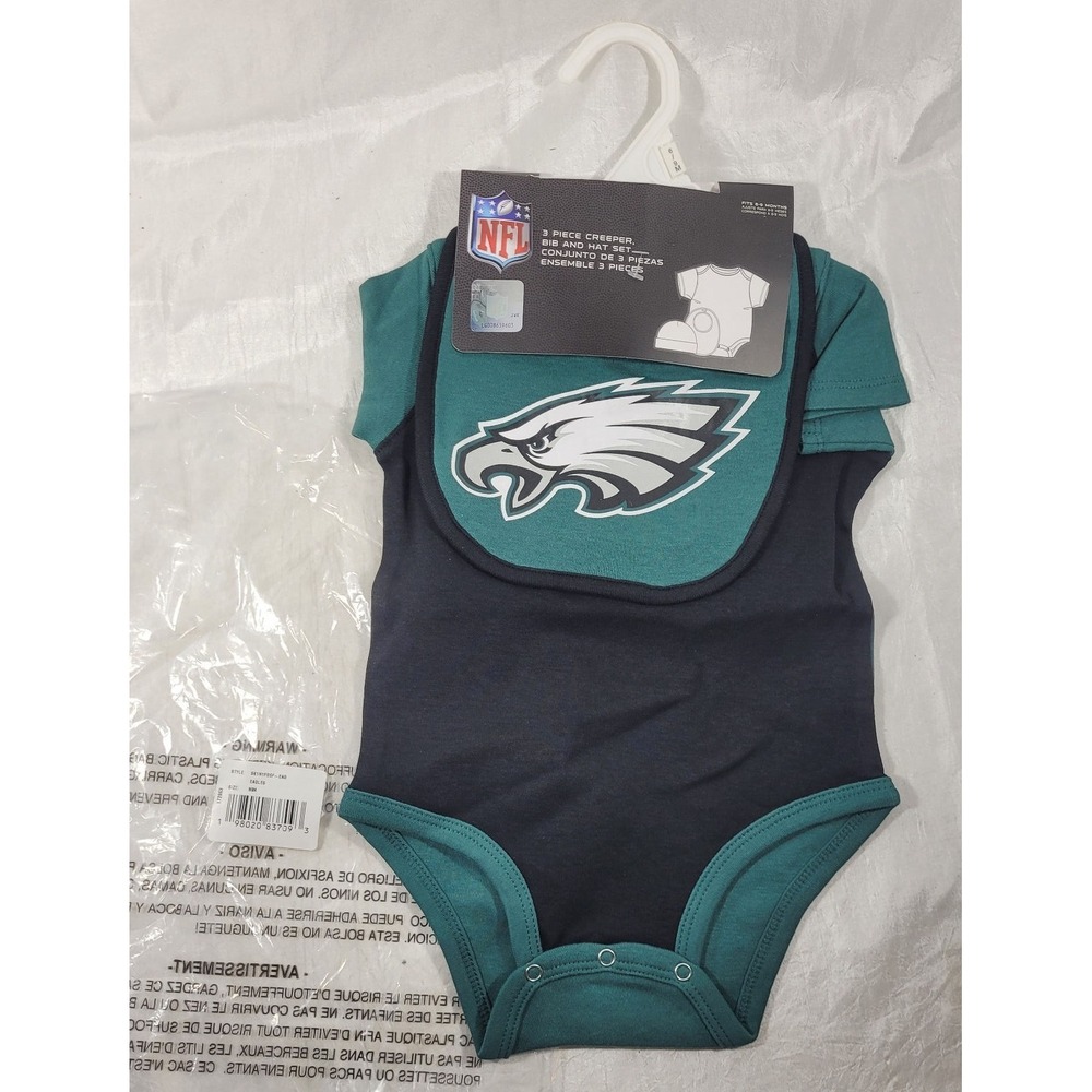 NFL 3pc Baby Creeper, Bib & Hat Set - Philadelphia Eagles - 6-9 Months